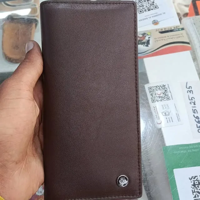 Brown leather long wallet